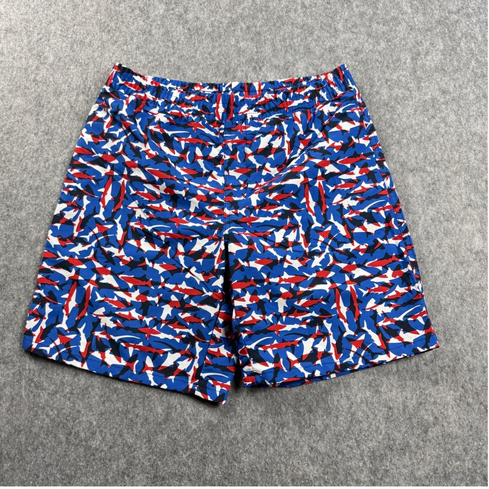 Columbia Boys Shorts Size L 14/16 Blue Red White Shark Print Swim Trunks  Board